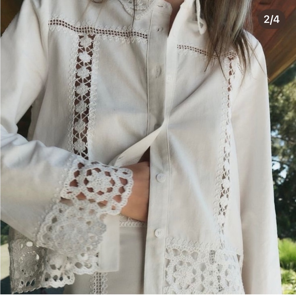 Zara embroidered eyelet white long sleeve blouse - Picture 10 of 11